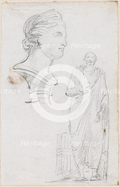 Bust of a Roman Woman and Statue of a Roman Man, probably c. 1754/1765. Creator: Hubert Robert.