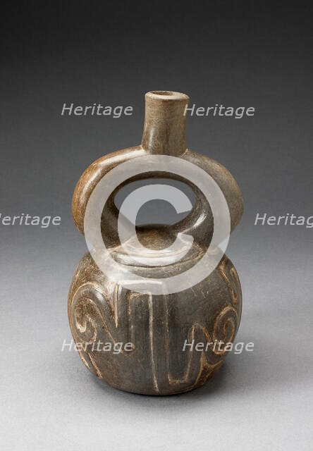 Stirrup Spout Vessel with Raised Geometric Scroll Motif, c. 500 B.C. Creator: Unknown.