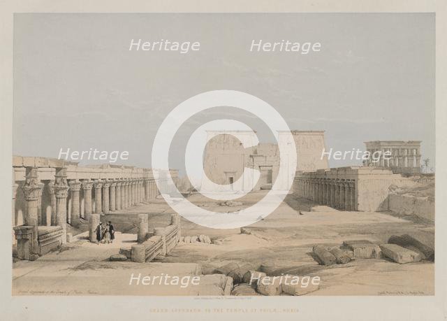 Egypt and Nubia, Volume I: Grand Approach to the Temple of Philae, Nubia, 1847. Creator: Louis Haghe (British, 1806-1885); F.G.Moon, 20 Threadneedle Street, London.