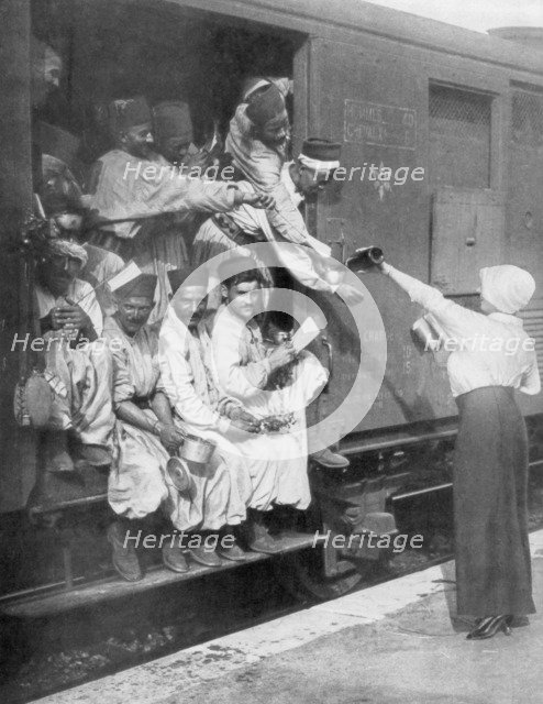 Turkish riflemen en route to the front by train, 1914. Artist: Unknown