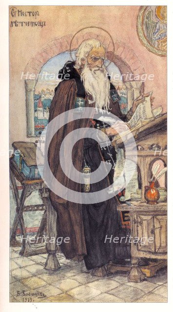 Saint Nestor the Chronicler, 1919. Artist: Vasnetsov, Viktor Mikhaylovich (1848-1926)