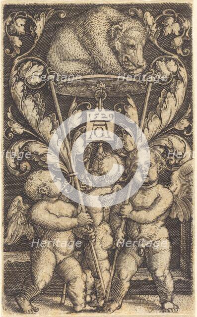 Three Cupids and a Bear, 1529. Creator: Heinrich Aldegrever.