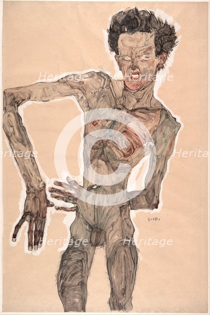 Nude Self-Portrait, Grimacing, 1910. Artist: Schiele, Egon (1890–1918)