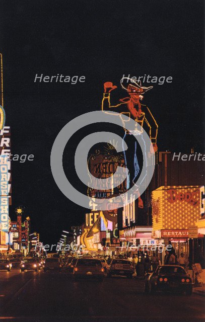 Fremont Street at night, Las Vegas, Nevada, USA, 1968. Artist: Unknown