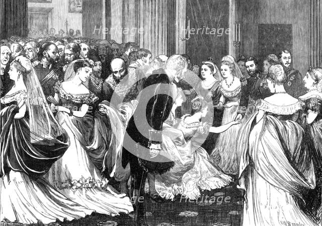 Presentation to the Duchess of Edinburgh at the Court, Buckingham Palace, yesterday week, 1874. Creator: Unknown.