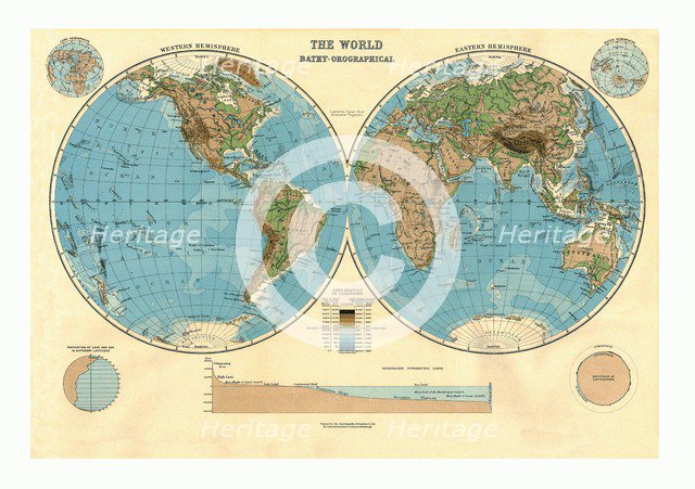 Bathy-Orographical Map of the World, c1920s. Artist: Unknown.