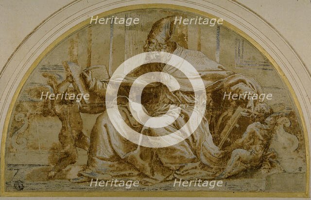 Seated Church Father (Saint Augustine?) with Putti, n.d. Creator: Unknown.