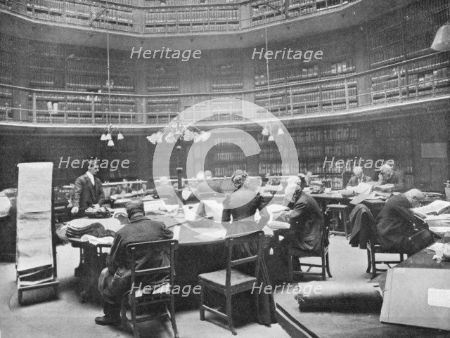 Visitors searching through volumes at the Public Record Office, Chancery Lane, London, 1903. Artist: Unknown.