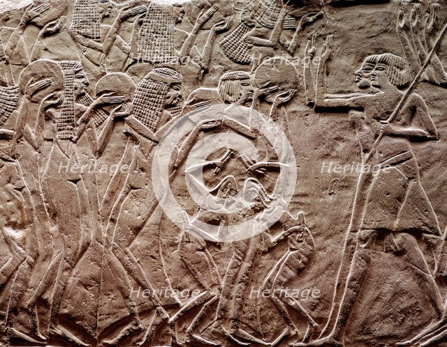 Offering tribute, Ancient Egyptian relief carving. Artist: R Guillemot