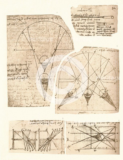 Five diagrams illustrating the theory of light and shade, c1472-c1519 (1883). Artist: Leonardo da Vinci.