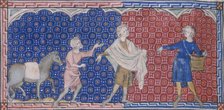 A youth with a basket sowing corn, c1300-c1325. Creator: Unknown.