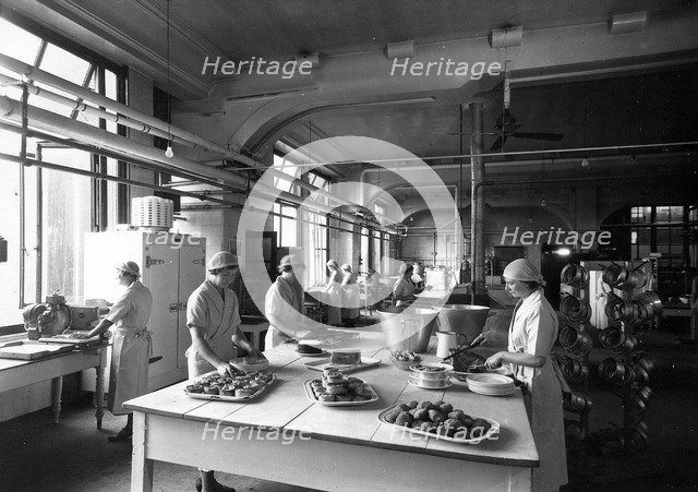Inside the staff kitchens of the Rowntree dining block, York, Yorkshire, 1937. Artist: Unknown