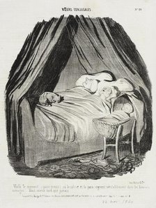 Voilà le moment (passé minuit) où le calme et la paix règnent.., 1840. Creator: Honore Daumier.
