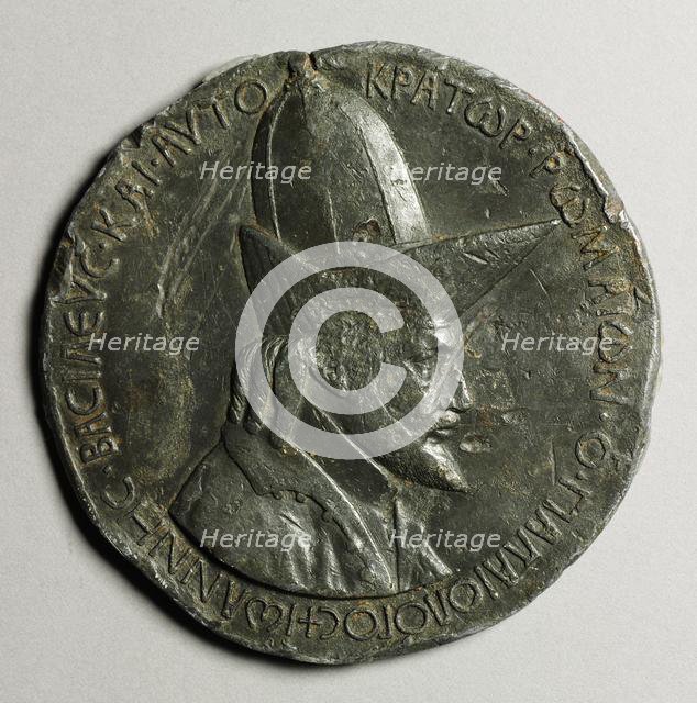 Portrait of John VIII Palaoelogus, Emperor of Constantinople, 1424-1428 (obverse) and (reverse), c.1 Creator: Pisanello (Italian, Ferrara, c. 1395-1455).