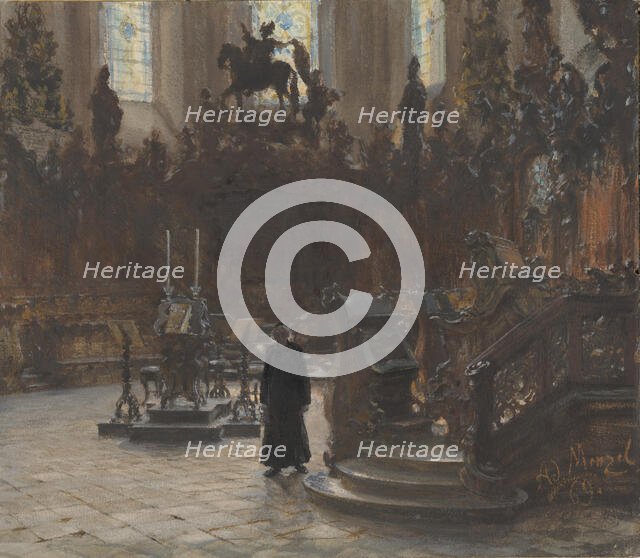 The Choirstalls in the Mainz Cathedral, 1869. Creator: Adolph Menzel.