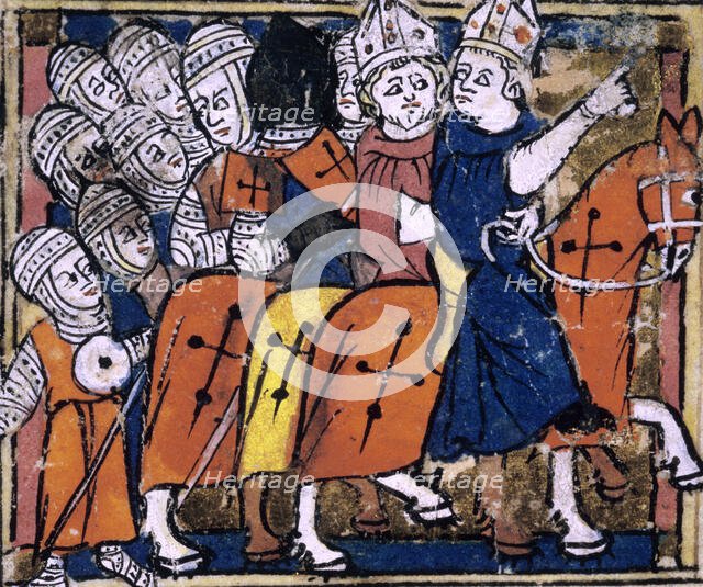 Crusaders in mail armour go to war, early 14th century. Creator: Unknown.