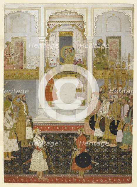 Shah Jahan in durbar, holding a ruby in his right hand, c1650.  Creator: Unknown.