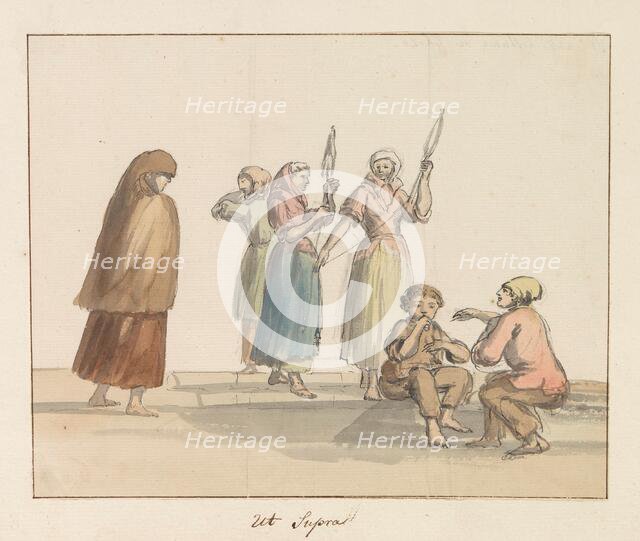 Traditional costumes of the island of Gozo, 1778. Creator: Louis Ducros.