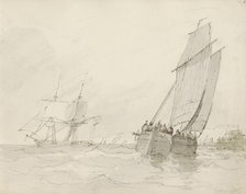 Sailing ships near a port, c.1825-c.1875.  Creator: Circle of Petrus Johannes Schotel.