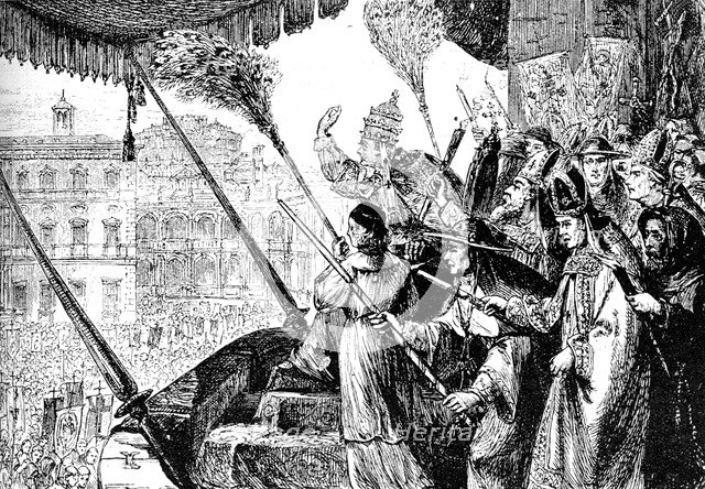 Pope Leo X excommunicating Martin Luther as a heretic, Rome, 1521 (1909). Artist: Unknown