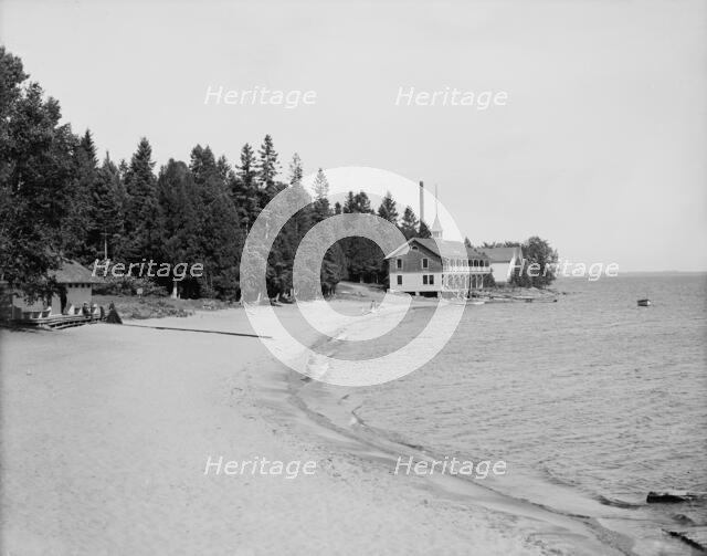 Beach and boat house, Hotel Champlain, N.Y., between 1900 and 1910. Creator: Unknown.