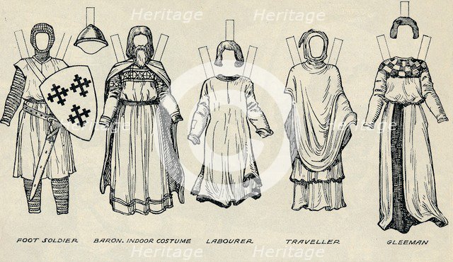 'The Gallery of British Costume: Types of Dress in Early Plantagenet Times', c1934. Artist: Unknown.