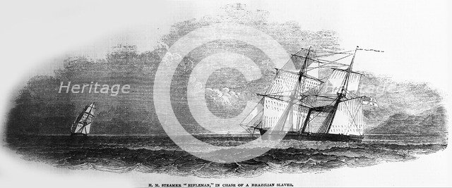HMS Rifleman Chasing a Brazilian Slave Ship. From: Illustrated London News, December 14, 1850 , 1850