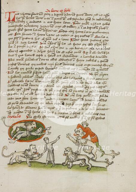 A Lion Standing Over a Woman Laying on the Ground: Another Man..., third quarter of 15th century. Creator: Unknown.