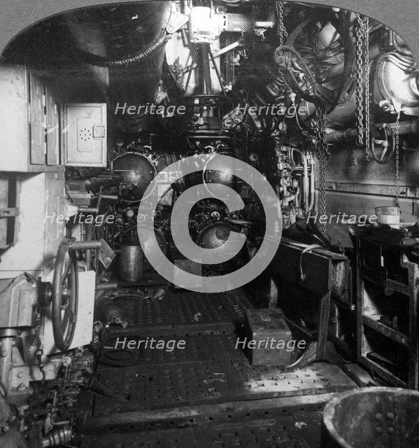 Four torpedo tubes in the forward compartment of a German U-boat, World War I, 1918.Artist: Realistic Travels Publishers