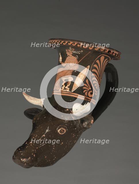 Apulian Cow-Head Rhyton, c. 340 BC. Creator: Unknown.
