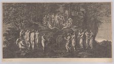The musical contest between the Muses on one side and the Pierides on the other, judg..., 1750-1850. Creator: Anon.