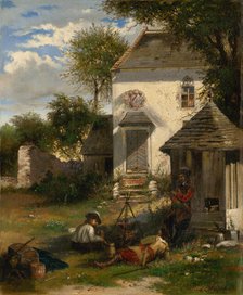 Soldiers camping in a nobleman's yard, scene from the Thirty Years' War, 1871. Creator: Eduard Majsch.