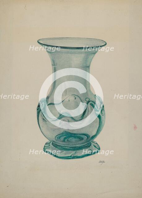 Green Glass Vase, c. 1940. Creator: Beverly Chichester.