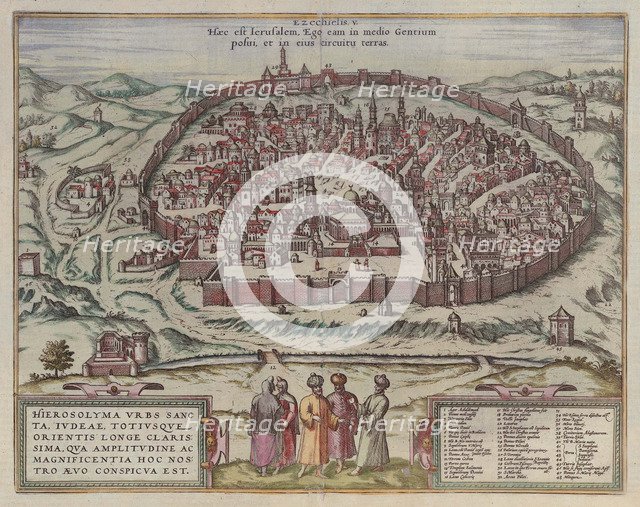 The Jerusalem Map (From: Jansson, Jan. Illustriorum Hispaniae urbium tabulae, Amsterdam, 1657), 1657. Artist: Hogenberg, Frans (1535-1590)