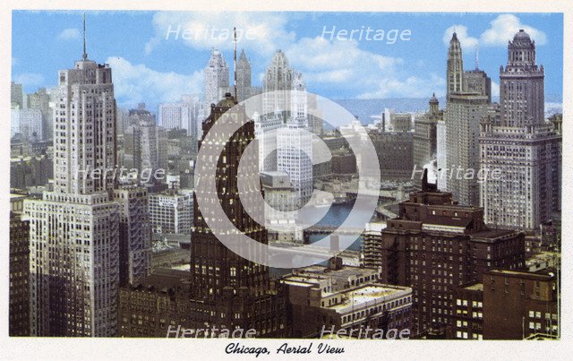 Aerial view of Chicago, looking east from the Kemper Building, Illinois, USA, 1959. Artist: Unknown