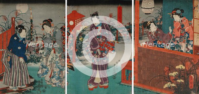 Colorful Flowering Grasses in the Light of the Full Moon (Monaka no tsuki iro no kusabana)...c1850. Creator: Kunisada (Toyokuni III), Utagawa (1786-1865).