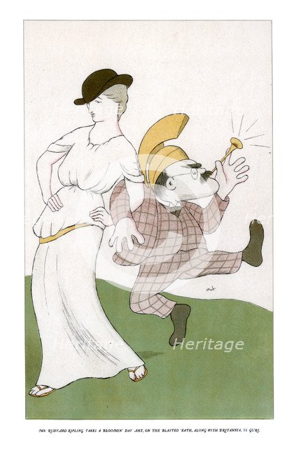 'Mr Rudyard Kipling takes a bloomin day aht, on the blasted 'eath... 1904.Artist: Max Beerbohm