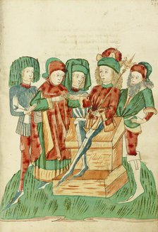 Barochias is Enthroned as King and Receives the Royal Ring; Barlaam und Josaphat, 1469. Creators: Hans Schilling, Diebolt Lauber.