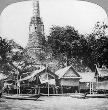 Dhows and houses on the Chao Phraya River, Bangkok, Thailand, 1900s. Artist: Unknown