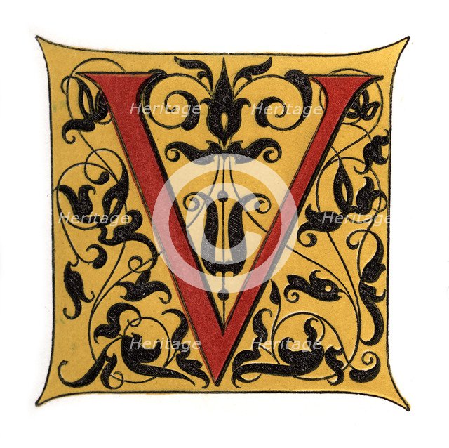 Initial letter 'V', (1843).Artist: Henry Shaw