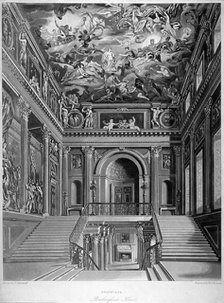 View of a staircase in Buckingham House, Westminster, London, 1819. Artist: William James Bennett