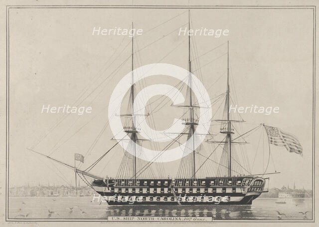 U. S. Ship North Carolina, 102 Guns, 1843., 1843. Creator: Nathaniel Currier.