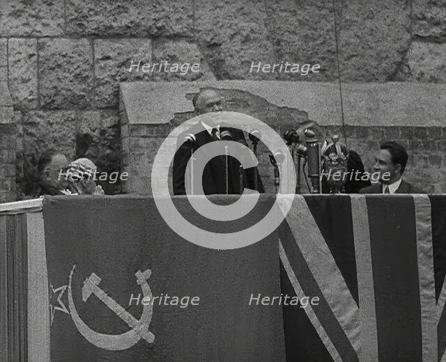 Max Aitken, 1st Baron Beaverbrook Giving a Speech in Support of the USSR, Birmingham, 1942. Creator: British Pathe Ltd.