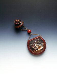 Lacquer inro with Daruma and geese, Japan, 18th century. Artist: Ritsuo