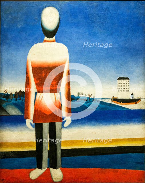 Man in a suprematist landscape, c1930-1931. Creator: Malevich, Kasimir Severinovich (1878-1935).