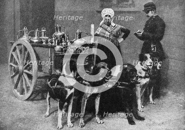 A milkwoman with a government inspector, Belgium, 1922. Artist: Unknown