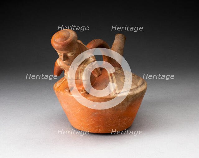 SIngle Spouted Vessel with Sculpted Figure Attached to the Handle, 100 B.C./A.D. 500. Creator: Unknown.