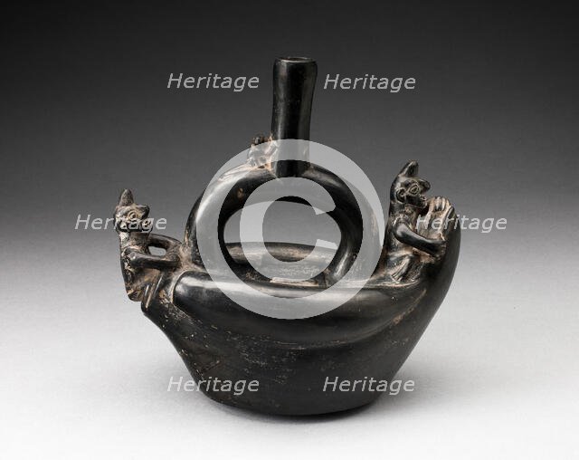 Single Spout Blackware Vessel in the Form of Figures Riding on Reed Boat, A.D. 1000/1400. Creator: Unknown.