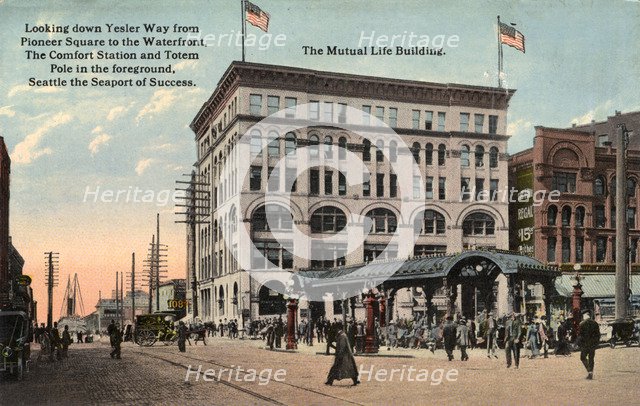 Looking down Yesler Way from Pioneer Square to the waterfront, Seattle, Washington, USA, 1911. Artist: Unknown