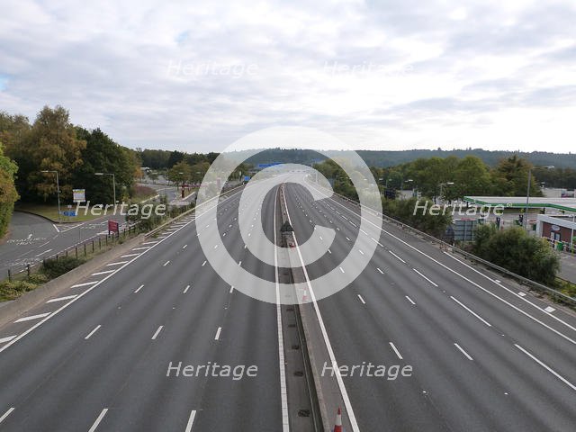 Deserted M27 Motorway due to closure for bridge demolition at Rownhams 2018. Creator: Unknown.